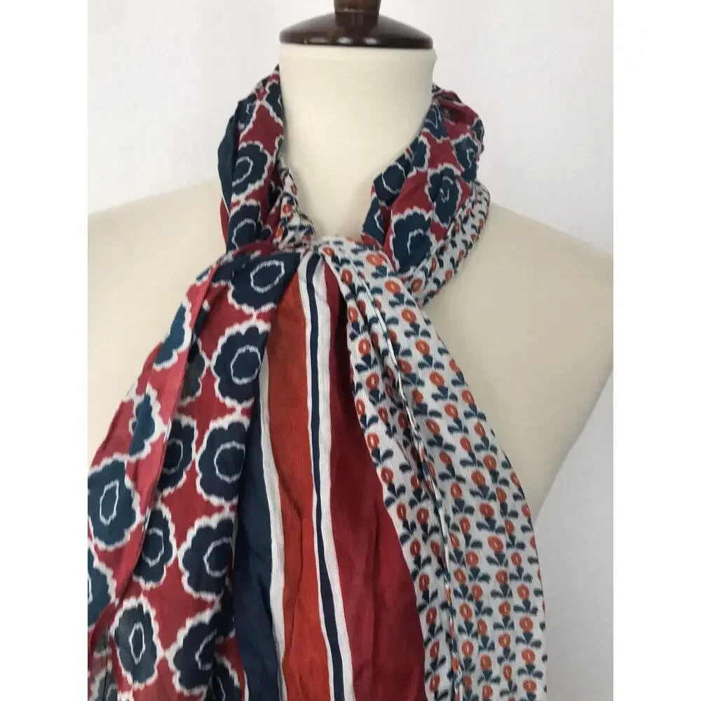 Coldwater Creek Scarf Women Sz OS Multicolor Print‎ Floral Graphic Raw Hem NWT